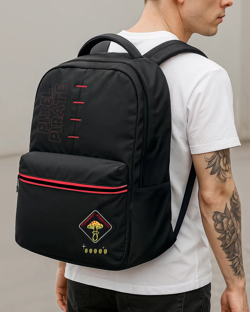 بيواكوف Unisex Black Pixel Pirate Printed Laptop Backpack